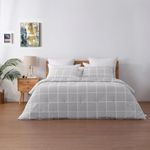 Dreamaker 225TC Cotton Washed Comforter Set - Soft & Cozy Bedding Collection All-Season Quilted Bedspread Hypoallergenic - Checkered Grey (Queen) 1 x Comforter 210x210cm; 2 x Pillowcases 48x73+15cm