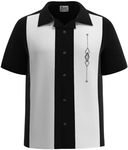 Mens Camp Shirt, Vintage Cuban Style Bowling Shirt ~ Zacardi, Black With White, XX-Large