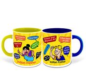 WHATS YOUR KICK® Mummy and Papa Funny Dialogues, Funny Quotes, Desi Comedy, Printed Yellow & Black Inner Colour Set of 2 Coffee Mug- Couple, Happy Birthday, Relation, Unique Gifts (D3)