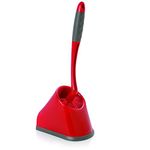 Cello Kleeno Angular Toilet Brush with Storage | Stylish Design | Rubberised handle for firm grip | Durable plastic body | Space-Saving Storage (Red and Grey ,Pack of 1)