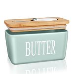 KAIBARE Butter Dish for Canadian 1 LB of Butter, Porcelain Butter Keeper Fit a Whole Pound Block of Butter, Ceramic Butter Storage for Countertop, Butter Container, Color: Green