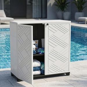 ODUFO Indoor/Outdoor Storage Cabinet Waterproof, 135 Gal Resin Outside Storage Cabinet for Garden Tools, Pool Supplies, Porch & Patio, No Shelf Included (White)