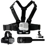 CamKix Body Mount Bundle Compatible w/Gopro Hero 8 Black, 7, 6, 5, 4, Session, Black, Silver, Hero+ LCD, 3+, 3, 2, 1 - Chest Harness Mount/Head Strap Mount/Wrist Mount/J-Hook/Thumbscrew/Storage Bag