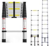 3.2M Telescoping Ladder 10.5FT Metal Lightweight Folding Loft Extension Ladder with Locking Mechanism and Non-Slip Feet Multi-Purpose Collapsible Ladder 330lb Capacity