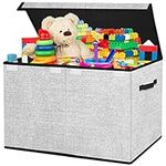 Large Toy Box Storage Chest for Girls Kids,Collapsible Toy Bin Organizer Basket with Lids for Blanket,Toys,Toddler,Nursery,Playroom (White)