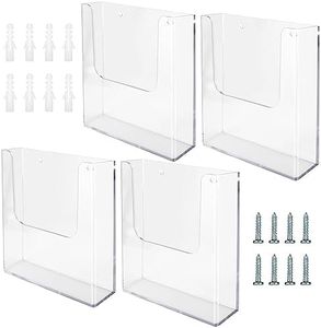 ZOFUN 4 Pcs A4 Wall Mounted Leaflet Holders, Clear Wall Mounted Document Holder with Screws and Expansion Tubes, Acrylic Wall Mounted Magazine Racks for Restaurant Menu Office Files Magazine