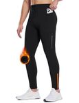 BALEAF Men's Thermal Running Leggings with Zip Pockets Winter Fleece Lined Cycling Gym Hiking Skiing Tights Black M