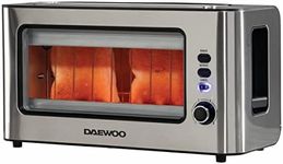 Daewoo SDA1060 900W 2 Slice Transparent Glass Kitchen Toaster with Removable Tray, Silver