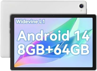 Android 14 Tablet 10 Inch Tablet Octa-Core 8GB+64GB(TF 1TB), Android Tablet 1280x800 HD IPS Tablet Wi-Fi 6 Model/Widevine L1/5000mAh/Dual Camera/Face ID Tablet PC 2024 - White