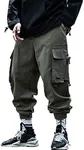 PAODIKUAI Men Techwear Matte Black Jogger Pants Relaxed Fit Streetwear Pants with Multiple Pockets (#2 Army Green, Large)