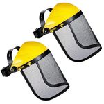 Hestya 2 Pcs Safety Face Shield Adjustable Safety Helmet with Visor Chainsaw Helmet Strimmer Face Guard Face Protection Shield Forestry Hat for Gardening Logging Lawn (Yellow)