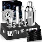 IOV Mixology Bartender Kit with Stand | 12-Piece Cocktail Shaker Set | 24oz Martini Shaker Set for Drink Mixing | Bar Set Includes All Bar Tools and Recipe Booklet | Fun Housewarming Gift (Silver)