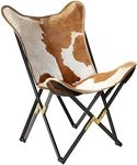 Creative Co-Op Cowhide Folding Butterfly Chair with Black & Gold Metal Base (Each one Will Vary)