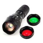 ULTRAFIRE LED Tactical Torch Zoomable White Red Green Light, 900 Lumens 5 Modes Bright Small Flashlight with Red Light Green Light, Adjustable Focus, 3 Color Interchangeable Filters