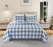 IZOD - Cotton Percale Quilt Set, 3-Piece Wrinkle Resistant Bedding, Ultra-Soft & Reversible Bedspread (Full/Queen, Blue Gingham)