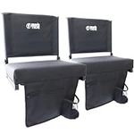 BRAWNTIDE Wide Stadium Seat Chair - 2 Pack, Extra Thick Padding, Bleacher Hooks, Compact, Light, Shoulder Strap, Carrying Handle, 3 Storage Pockets, Ideal for Back Support, Sporting Events (Black)