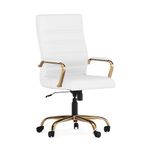 Flash Furniture High Back White Leather Executive Swivel Chair with Gold Frame and Arms