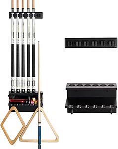 Pool Cue Rack Stick Holder - Wall Mount Billiards Pool Cue Rack Hardwood Pool Cue Set Holder for 6 Cues Sticks Storage Pool Table Accessories Equipment Organizer