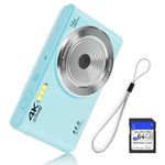 Compact Point and Shoot Camera Portable Digital Camera, FHD 1080P 44MP Digital Camera for Kids Video Camera with 64GB SD Card 16X Digital Zoom, for Kids Boys Girls Teens Students Seniors (MilkyBlue)