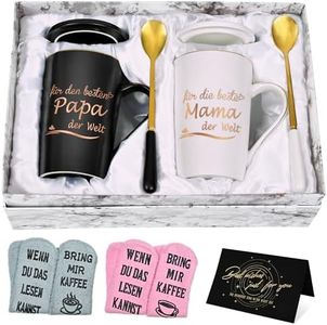Joymaking Tasse à café avec chaussette, cadeau pour la meilleure maman et papa du monde, pour la fête des mères, la fête des pères, Noël, idée cadeau personnalisée pour les parents, 400 ml, noir et