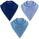 Adult Drool Bib for Special Needs, 3 Pk Soft Absorbent Large Bandana Bibs Set for Kids 4+, Men Women, Teens & Adults, 3 Blues Combo, One Size