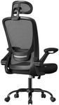 SONGMICS Office Chair, Mesh Swivel Chair, Ergonomic Lumbar and Head Support, Tilt Function, Wide Seat, Foldable Armrests, for Office Bedroom, Ink Black UOBN047B01