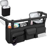 Double Stroller Organizer Compatible with Bob Duallie and Baby Jogger City Mini GT2, Double Baby Stroller Accessories with Cooler Bag, Parent Console Double Jogging Stroller Caddy with Cup Holder