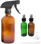 Amber Glass Spray Bottle, 8.4oz/250ml Refillable Spray Container with 2 Color 2oz/60ml Small Spray Bottle, 1 Funnel and 1 Dropper for Essential Oil, Hair, Cleaning, Plant, Aromatherapy