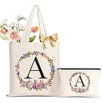 AUNOOL Initial Canvas Tote Bag with