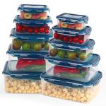 Rainberg Plastic Food Storage Containers - 20 Pieces (10 containers & 10 Lids) Food Containers, Air Tight Lids, Freezer, Microwave & Dishwasher Safe. (Blue)