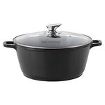 SQ Professional NEA Die-Cast Aluminium Stockpot with Lid 3-Layer Non-Stick Coating - Stew pots - Tempered Glass Lid with Steam Vent Casserole pan (Nera, 32cm)