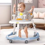 Baybee Windy 2 in 1 Baby Walker for Kids, Foldable Round Kids Walker with 2 Height Adjustable | Activity Walker for Baby with Musical Toy Bar & Light | Push Walker Baby 6-18Months Boy Girl (Blue)