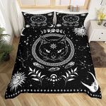 Castle Fairy Boho Exotic Tribal Abstract Art Bedding Set King Size,Boho Duvet Cover for Teens Adults,Mysterious Cat Animal Comforter Decorative Room with 2 Pillowcases