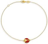 Red Ladybug Garden Charm Anklet Link Ankle Bracelet For Women 14K Gold Plated .925 Sterling Silver Adjustable 9 To 10 Inch With Extender