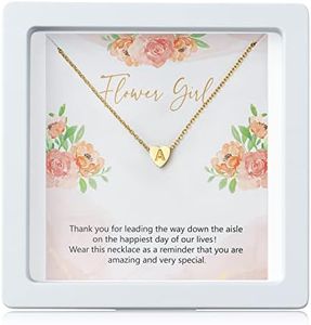 OSNIE Flower Girl A Alphabet Pendant Necklace 14K Gold Plated Tiny Capital Letter Initial Heart Pendant Necklace Wedding Day Thank You for Being My Flower Girls Jewelry Gifts Proposal from Bride