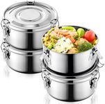 Skybooly 4 Pcs Small Stainless Steel Bento Box 13 oz Reusable 304 Stainless Steel Food Storage Containers with Lockable Clips to Leak Proof, Dishwasher Safe