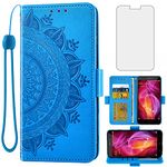 Asuwish Compatible with Xiaomi Redmi Note 4/4X Wallet Case and Tempered Glass Screen Protector Credit Card Holder Flip Purse Wrist Strap Stand Cell Phone Cover for Redme Note4 Note4X Women Men Blue