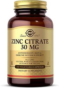 Solgar Zinc Citrate Vegetable Capsules, 100 Count, Non-GMO, Gluten Free, and Kosher, Supports Immune System Health, Healthy Skin and Eyes, Normal Taste and Vision