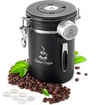 Coffee Canister Airtight Coffee Container - Stainless Steel Coffee Storage for Beans, Grounds, Tea, Sugar - Coffee Containers with Date Tracker, Scoop, CO2 Valve Filters, Large Coffee Jar 22oz, Black