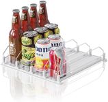 JUNMEI Drink Organizer for Mini Fridge,12oz 16oz 20oz - Soda Can Dispenser for Refrigerator,Width Adjustable,Automatic Pusher Glide,12.2" D,White,4 ROWS,Holds 16 Bottles