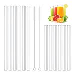 Kiemeu 12 Pack Clear Glass Straws Shatter Resistant, 6 Short Glass Straws for Cocktails and 6 Long Glass Straws Thick Reusable Straws for Smoothies and Normal Liquid Drinks, 10 mm Diameter