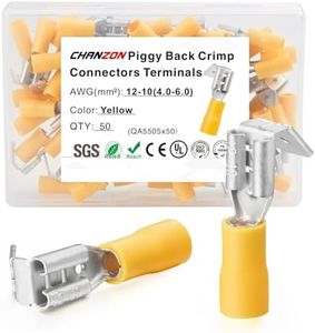 Chanzon 50pcs UL Listed Piggyback Connectors Wire Terminal - Yellow - 12-10AWG Piggy Back Splice Crimp Terminal Quick Disconnect