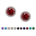 SWEETV Cubic Zirconia Stud Earrings, 8mm Round Cut, Red Rhinestone Hypoallergenic Halo Earrings for Women,Ruby