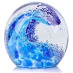 Hand Blown Glass Ocean Waves Glass Ball Beach Office Decor, Blue Glass Paperweight Ideal Beach Decorations for Home, Suitability Seaside Villa Aquarium Ocean Lover's Gift