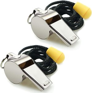 ACEmedia, 2 Pack Stainless Steel Sports Whistles with Lanyard, Loud Crisp Sound Whistles Great for Coaches, Referees, and Officials