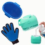 PETHOOD Dog Hair Bath Brush (Combo of 3) Pet Grooming Puppy Accessories | Soft Silicon Brush | Rubber Gloves | Cleaning Hand Brush (Color May Vary)(Pack of 3)