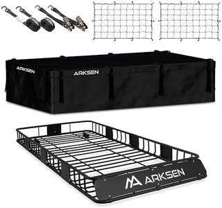 ARKSEN 84 x 39 x 6 Inch Heavy Duty 150LB Roof Rack Cargo Carrier with 500D Waterproof Cargo Bag, 2 Cargo Nets & 2 Ratchet Straps, Top Luggage Holder Basket for SUV, Truck, & Car Steel Construction