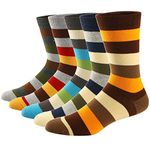 Ueither Men's Fun Dress Socks Colorful Funky Patterned Cotton Crew Socks (Color 16 (5 Pairs),8-13.5)