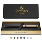 Scriveiner Black Lacquer Rollerball Pen - Stunning Luxury Pen with 24K Gold Finish, Schmidt Ink Refill, Best Gift Set for Men & Women, Professional, Executive Office