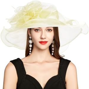 2025 Derby Hats for Women Ladies, Classy Organza Cloche Fascinator Hat for Tea Party Wedding Bridal Church, Sun Hat Champagne